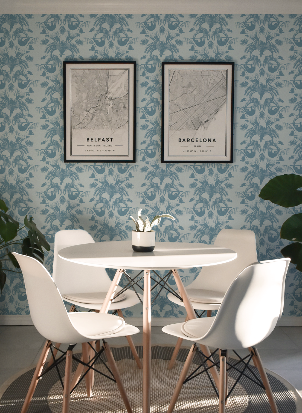 Blue tropical silhouette wallpaper from the Pura Vida Collection at Modern Magic