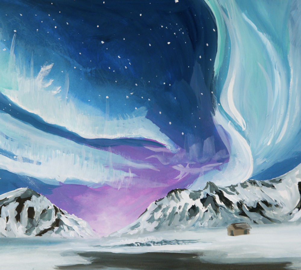 Northern Lights Gouache Painting Close up. 8x10 Art Print.