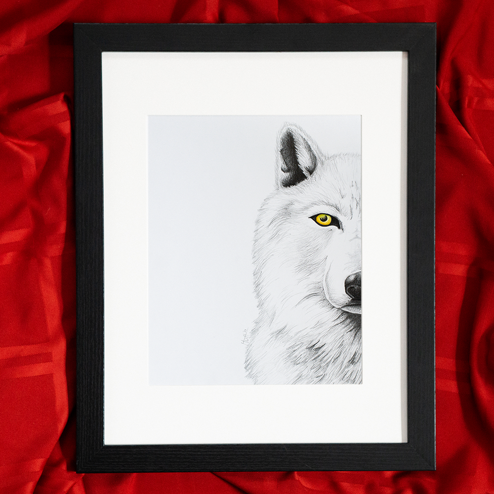 Wolf graphite drawing print