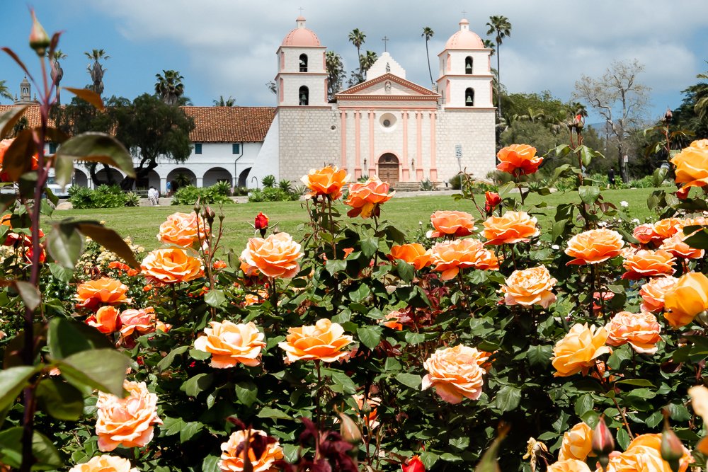 Santa Barbara Mission with Rose Garden