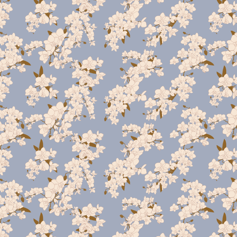 Japanese Orchids in Periwinkle wallpaper