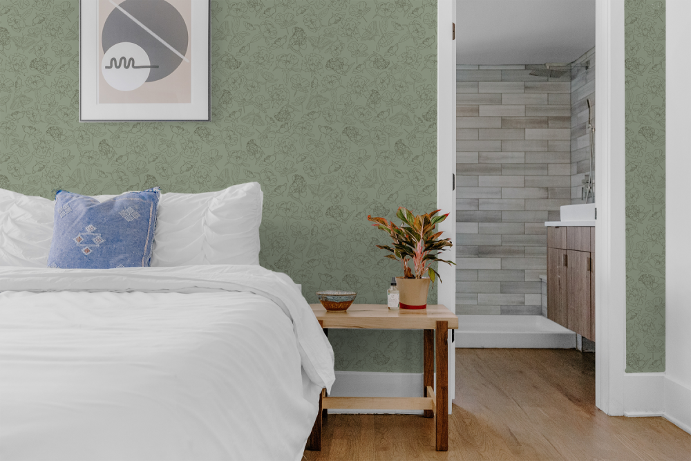 Soft Green Summer Florals wallpaper