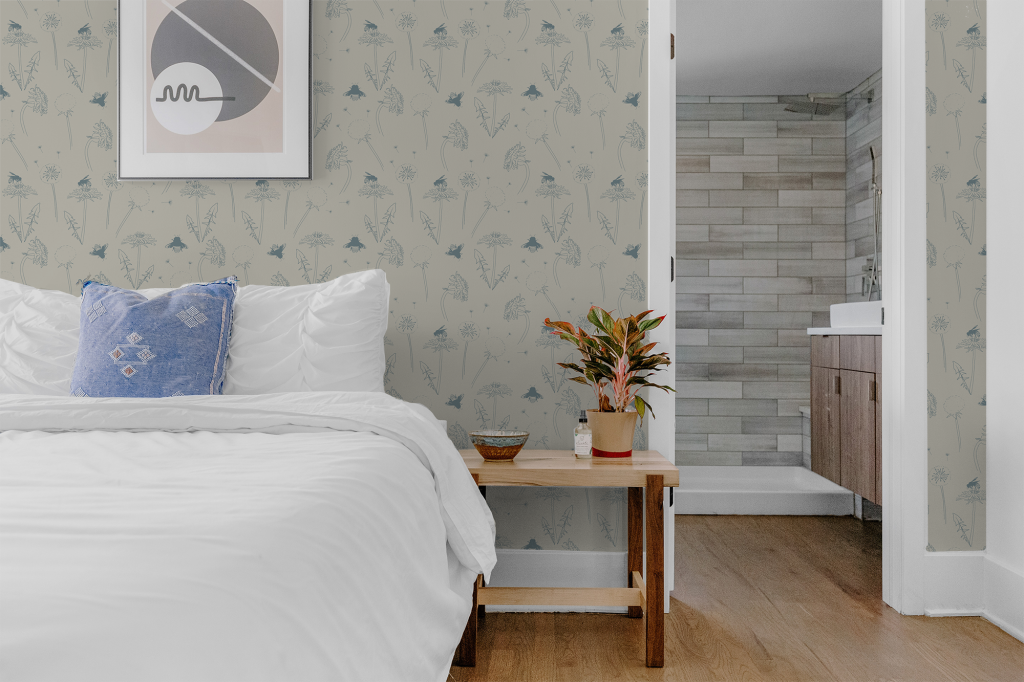 Honey Bee Dreams in Calming Blue wallpaper
