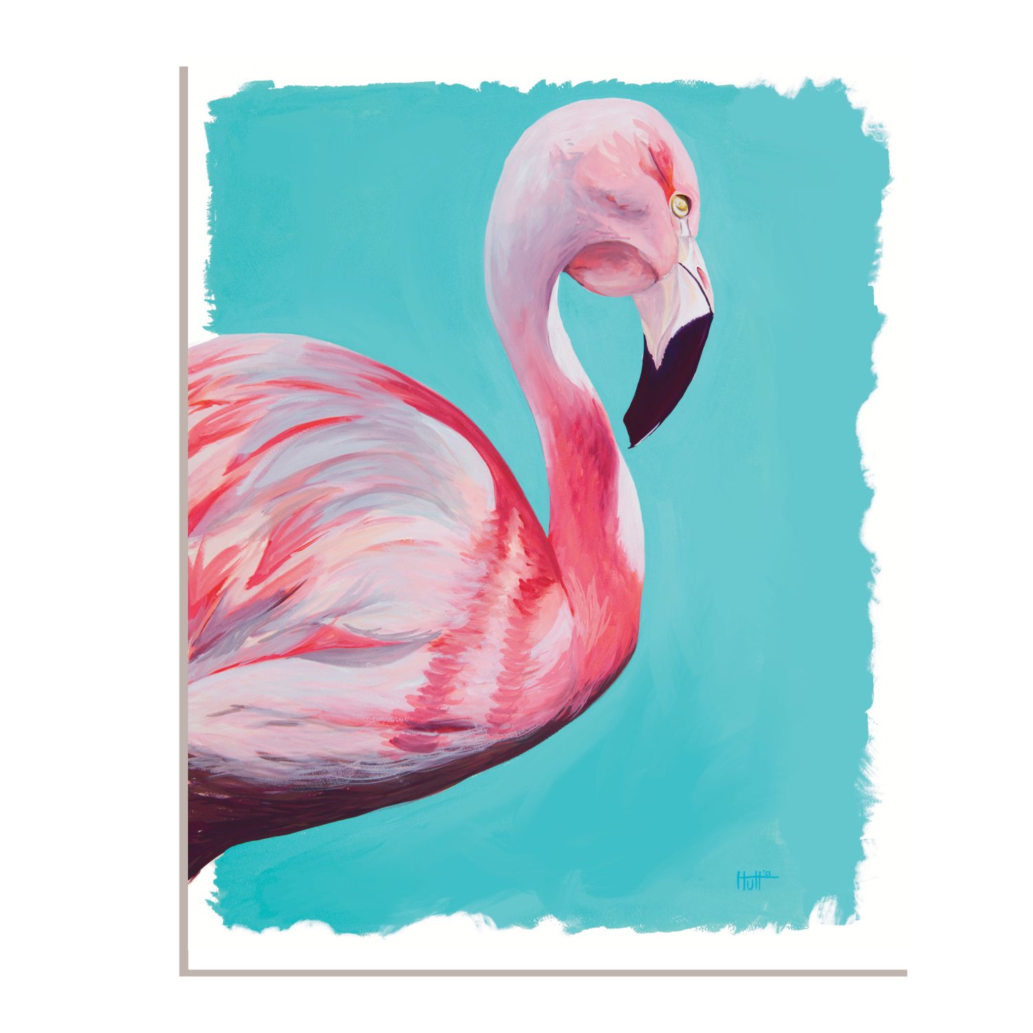 Gouache flamingo with teal background