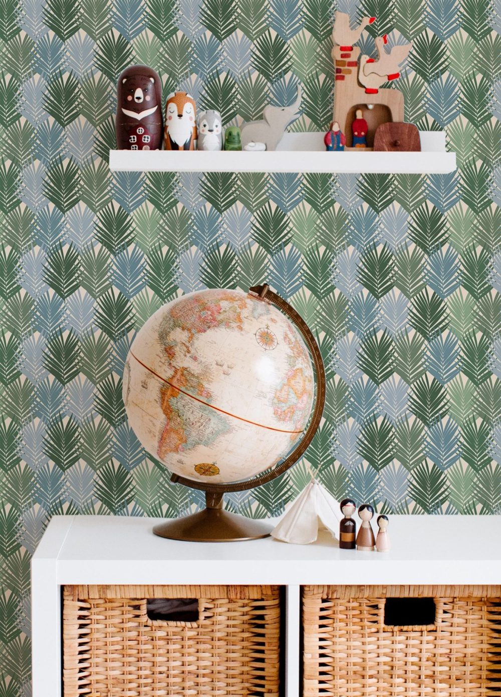 1 Color Blocked Palm Leaves in Green + Sage Wallpaper By Modern Magic