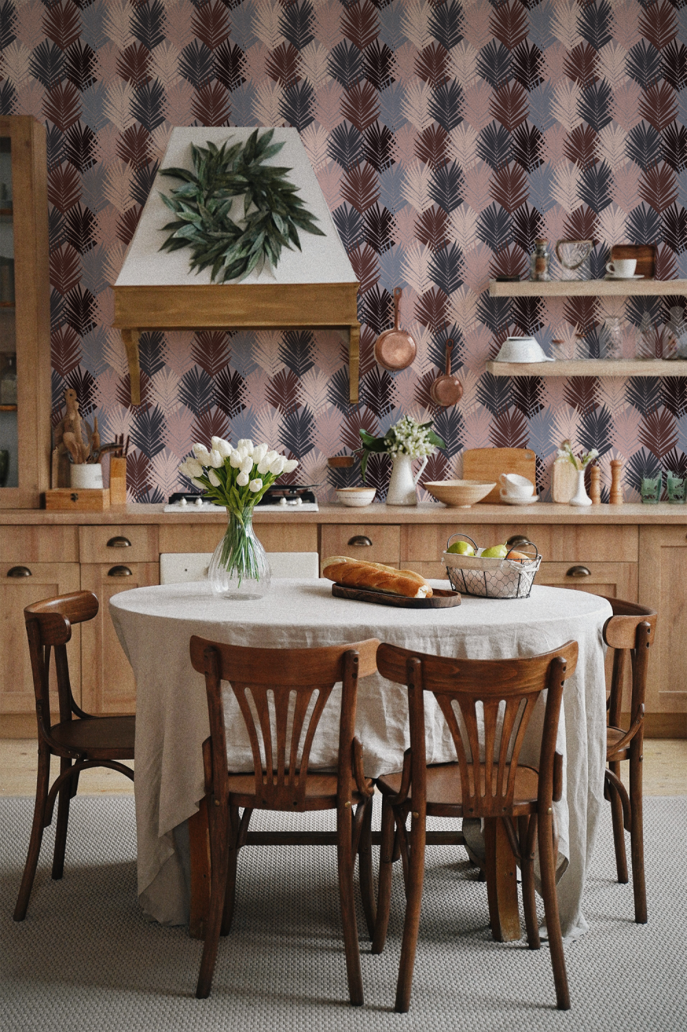 Color Blocked Palm Leaves in Purple + Pink Wallpaper By Modern Magic