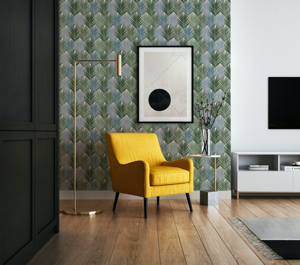 1 Color Blocked Palm Leaves in Green + Sage Wallpaper By Modern Magic
