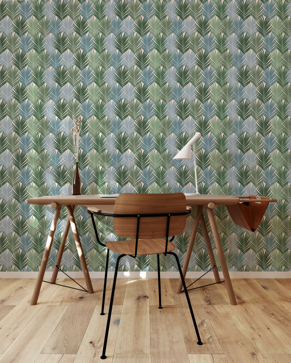 1 Color Blocked Palm Leaves in Green + Sage Wallpaper By Modern Magic