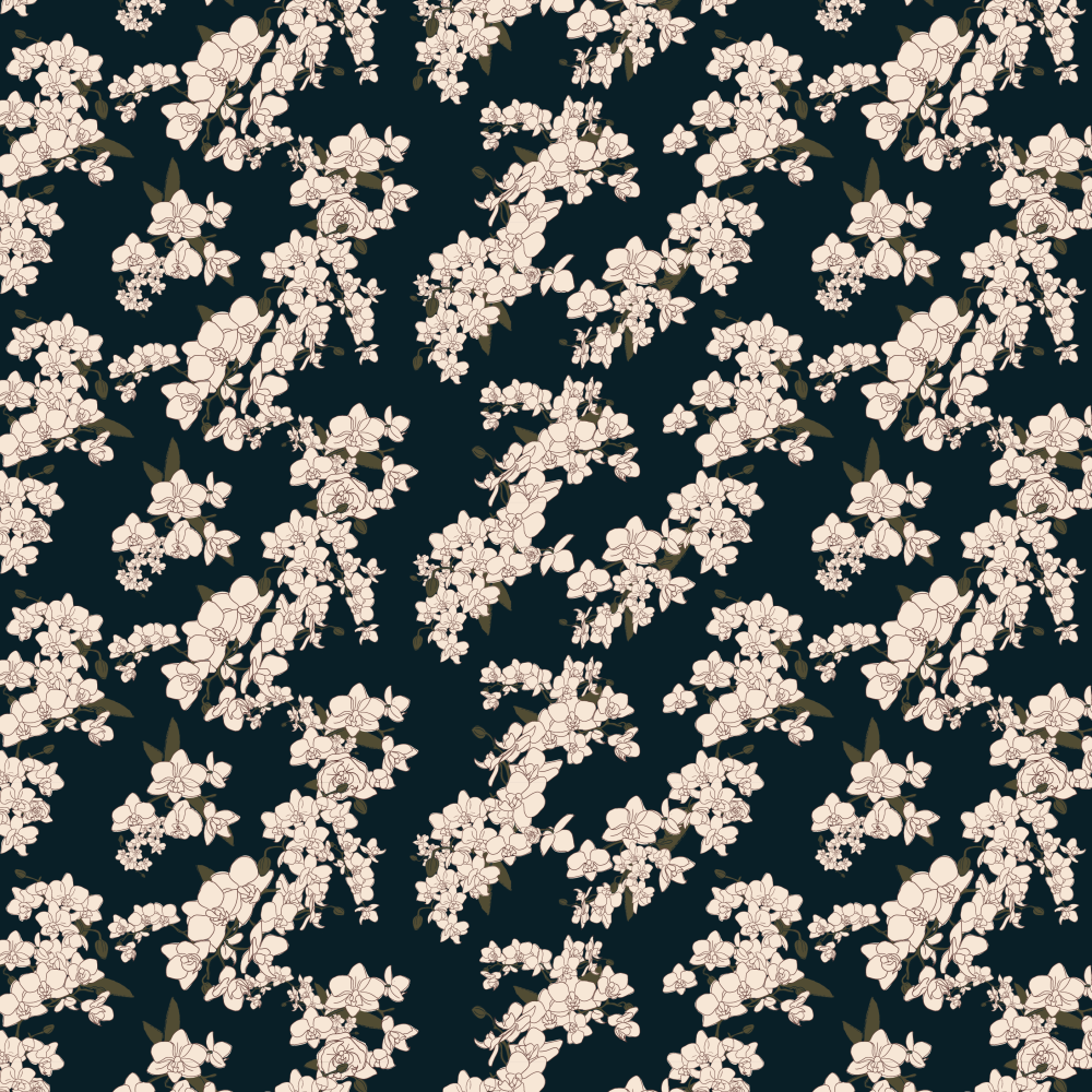 Japanese Orchids in midnight blue wallpaper