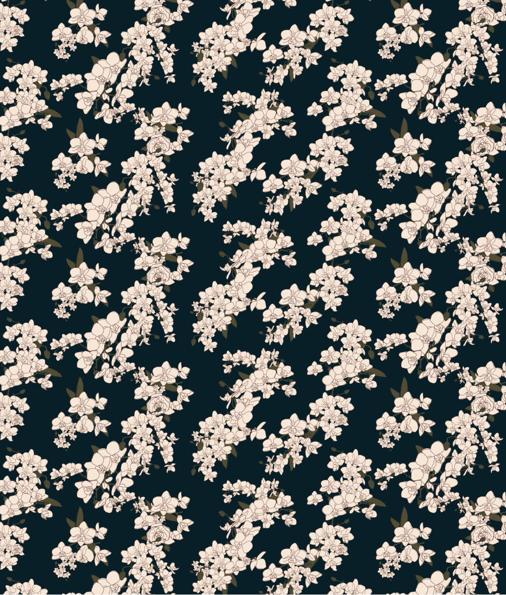 Japanese Orchids in midnight blue wallpaper