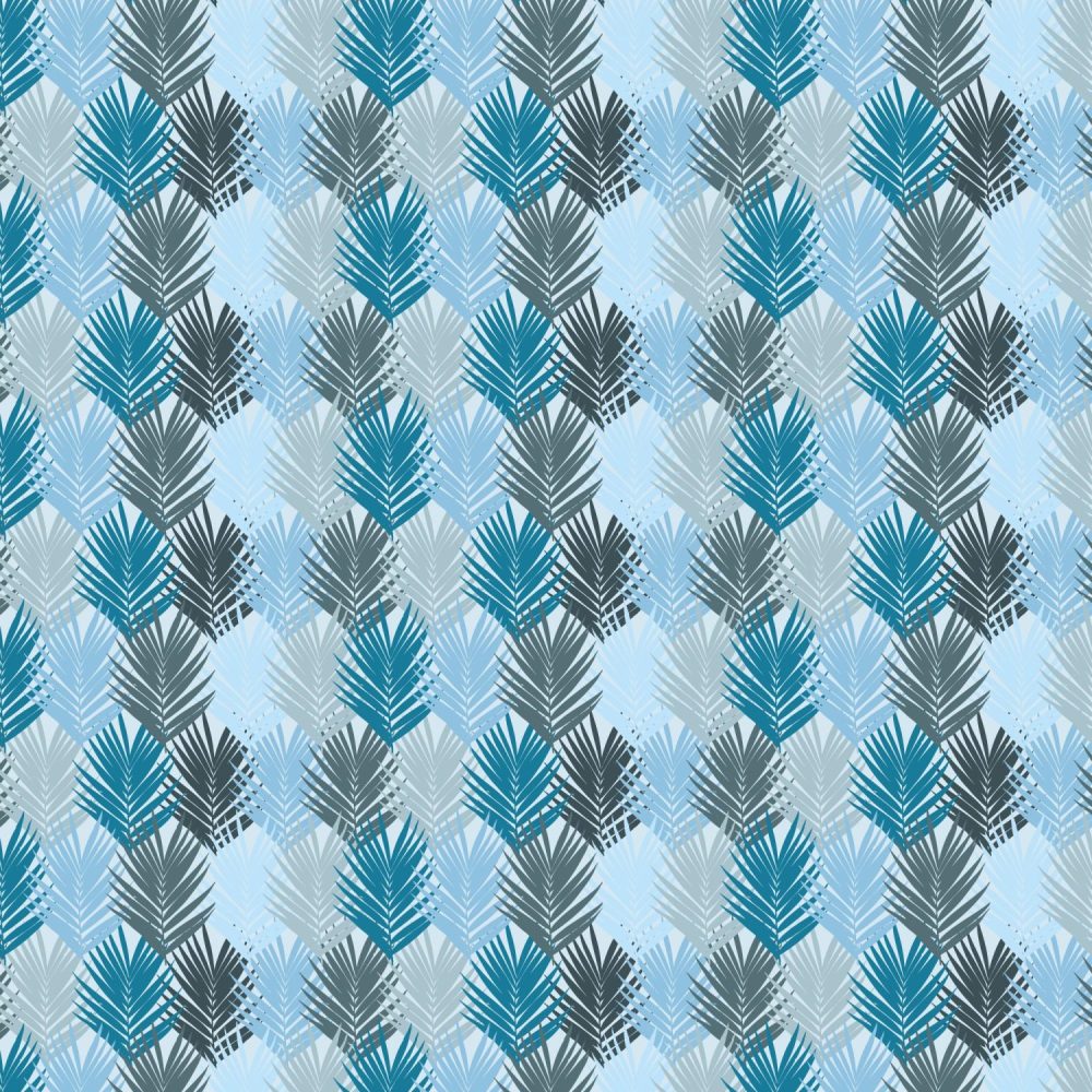 Color Blocked Palm Leaves in blue Wallpaper By Modern Magic