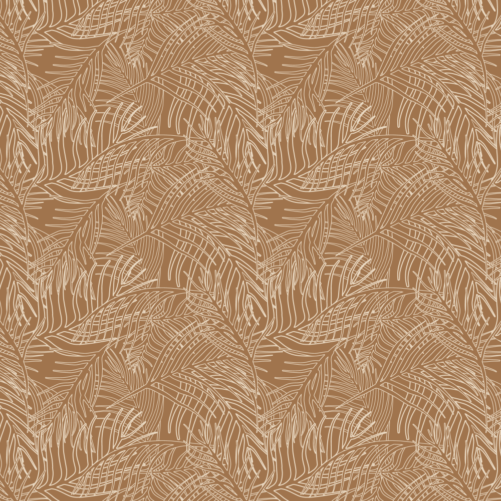 Illustrated Palm Leaves in terracotta from the Modern Magic Pura Vida Wallpaper Collection.