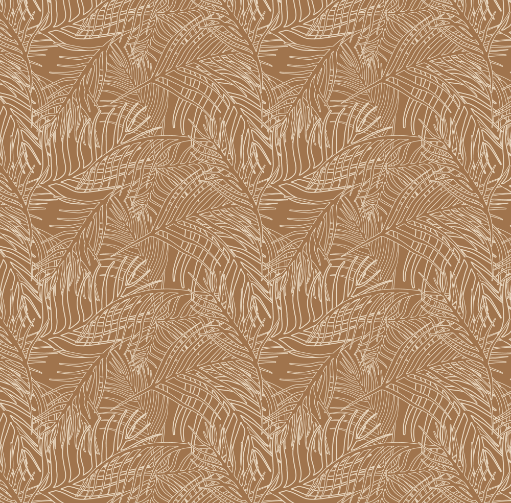 Illustrated Palm Leaves in terracotta from the Modern Magic Pura Vida Wallpaper Collection.