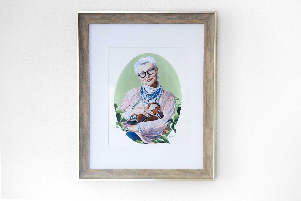 Uncaged gouache series, woman holding duck