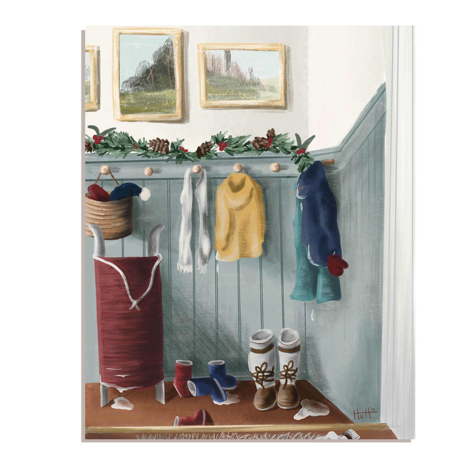 Winter mudroom digital painting print