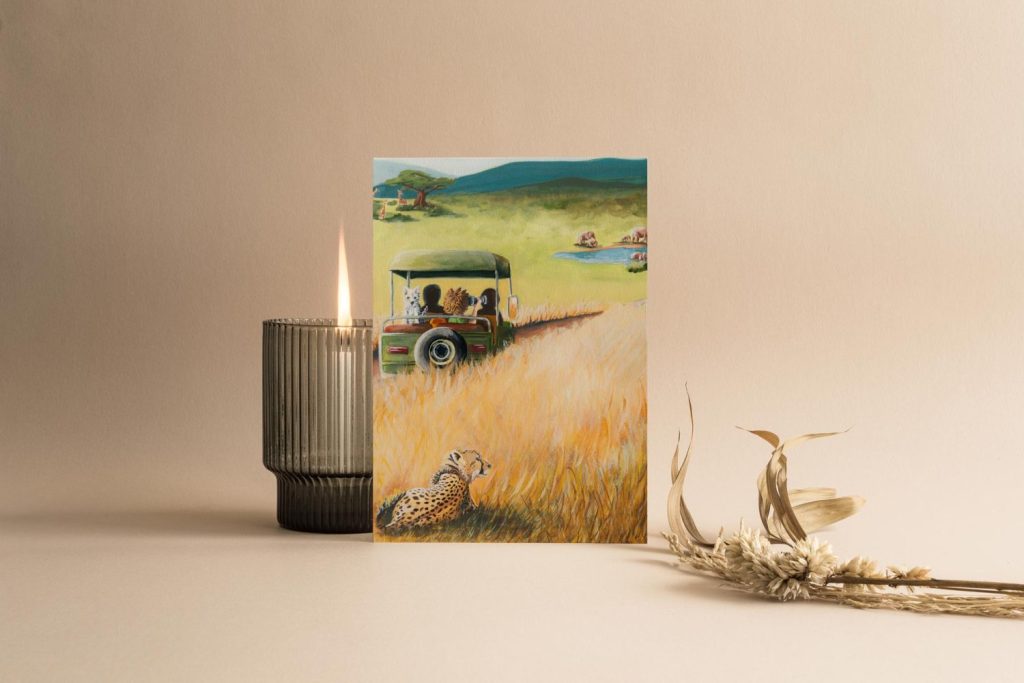 Tobias and Mozi go on Safari card
