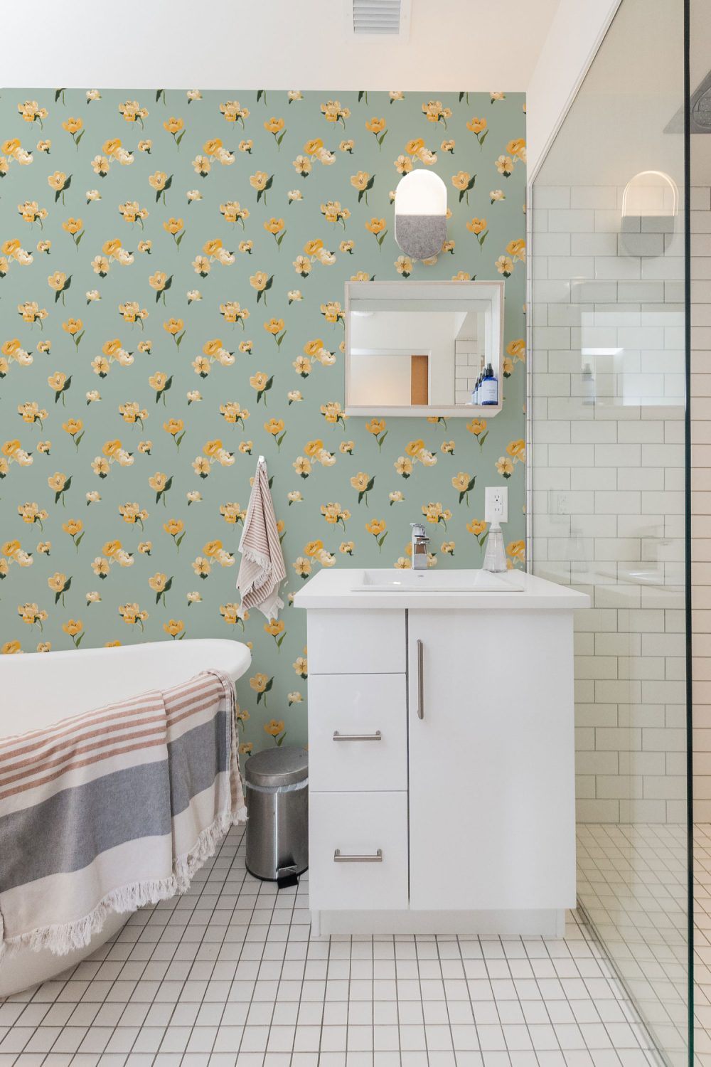 Buttercup flower wallpaper in Sage Green