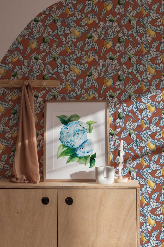 Lemons and Limes Terracotta Wallpaper