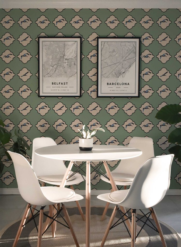 Brown Pelican wallpaper in Sage Green