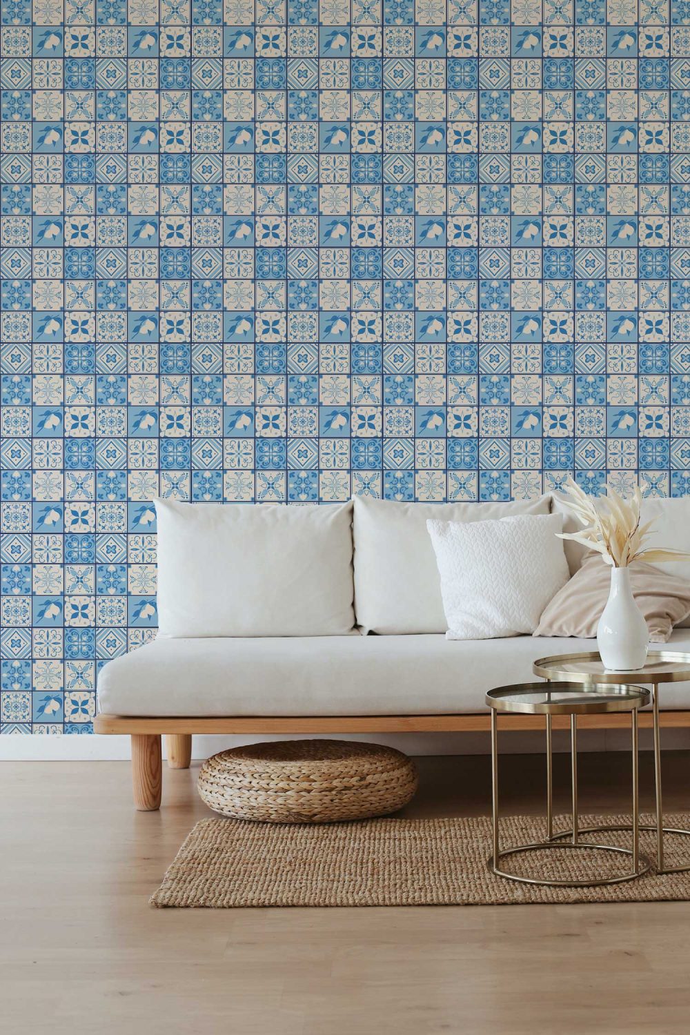 Spanish Revival Tile wallpaper in classic blue and white