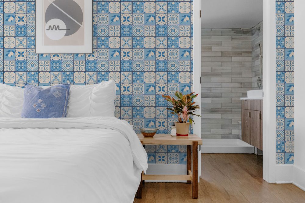 Spanish Revival Tile wallpaper in classic blue and white