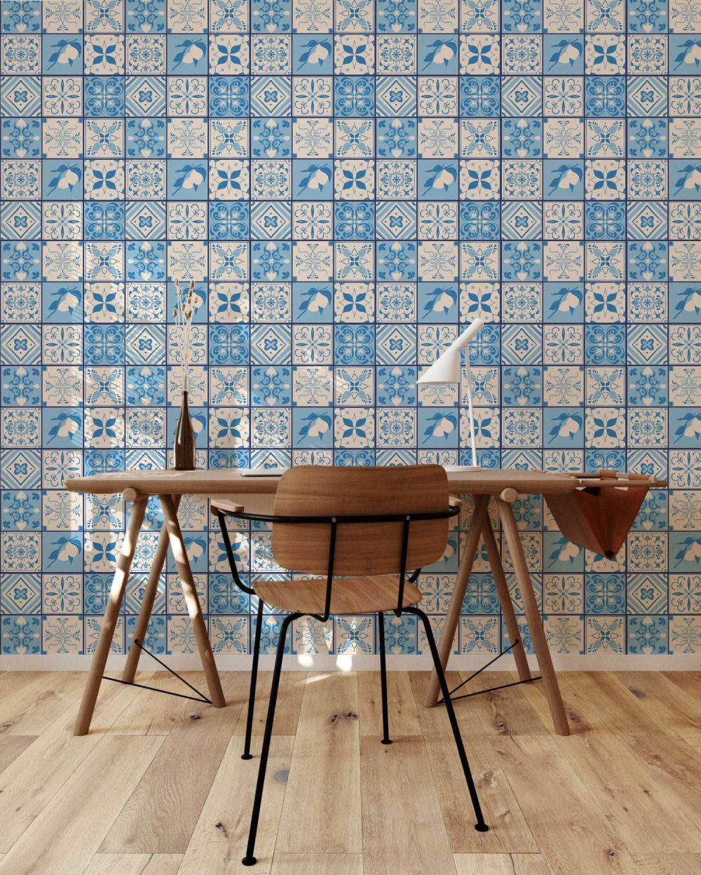 Spanish Revival Tile wallpaper in classic blue and white