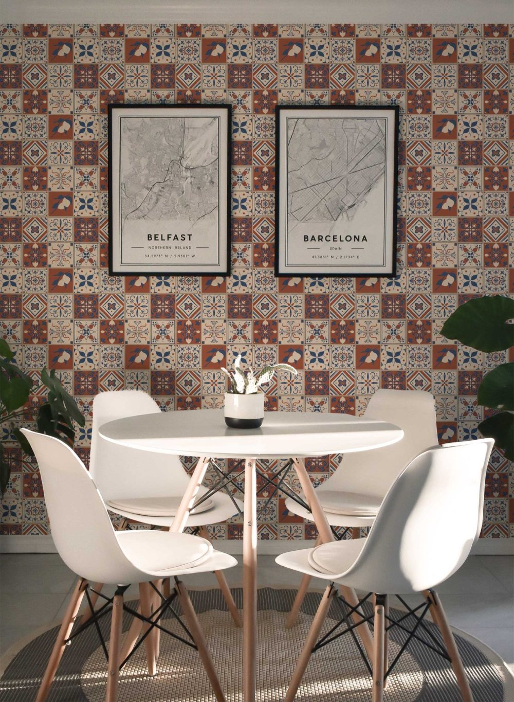 Spanish Revival Tile wallpaper in terracotta and blue