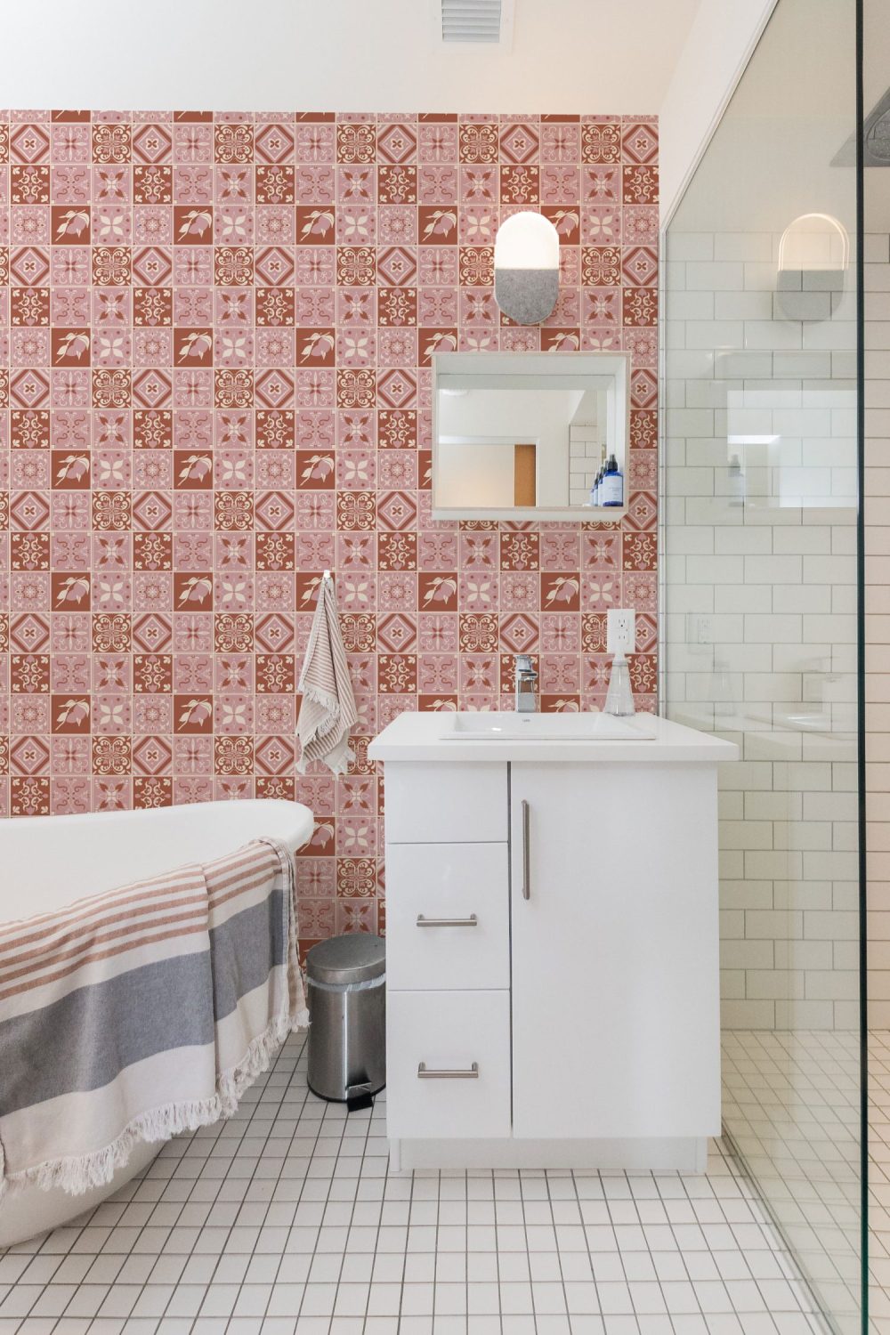 Spanish Revival Tile wallpaper in classic pink and terracotta