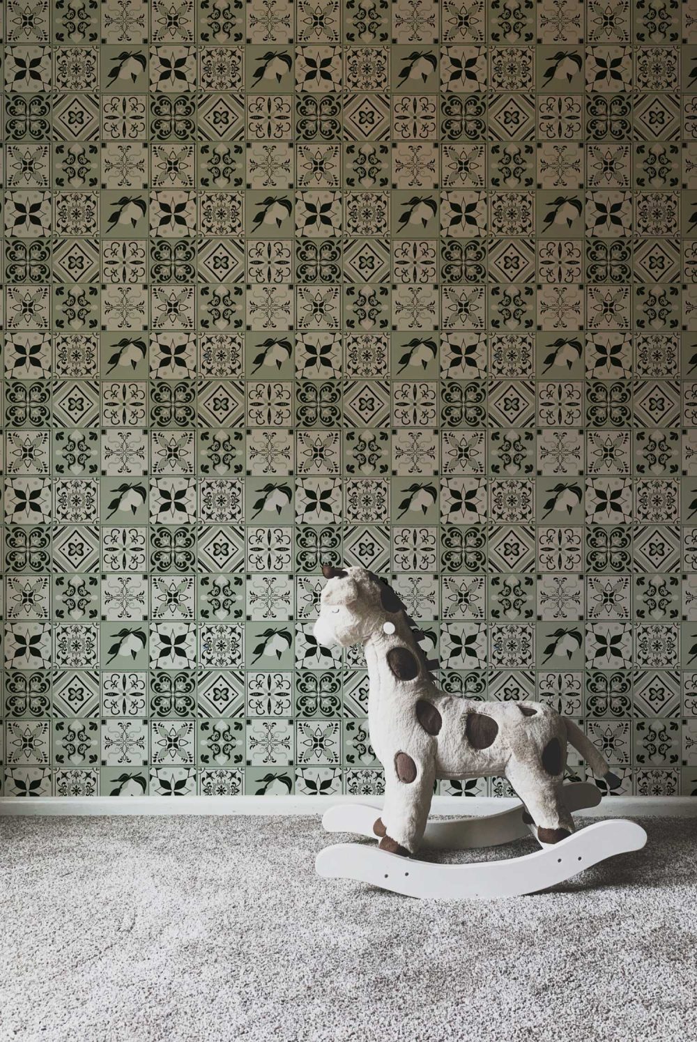 Spanish Revival Tile wallpaper in classic sage green