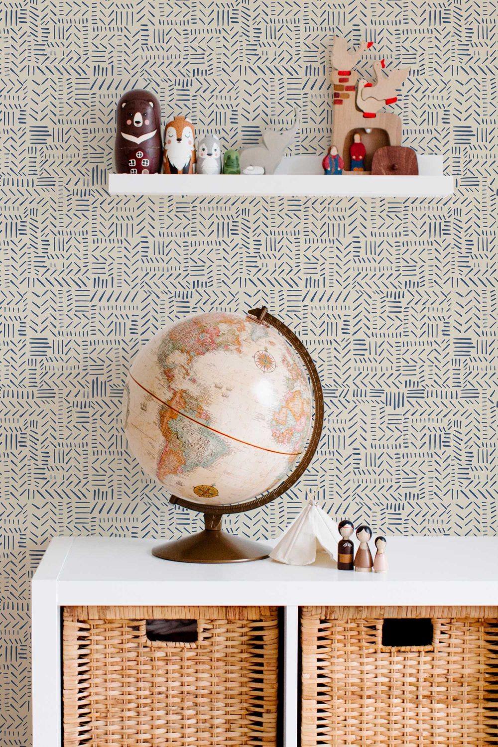 Blue and Sand (tan) Tribal Wallpaper Print