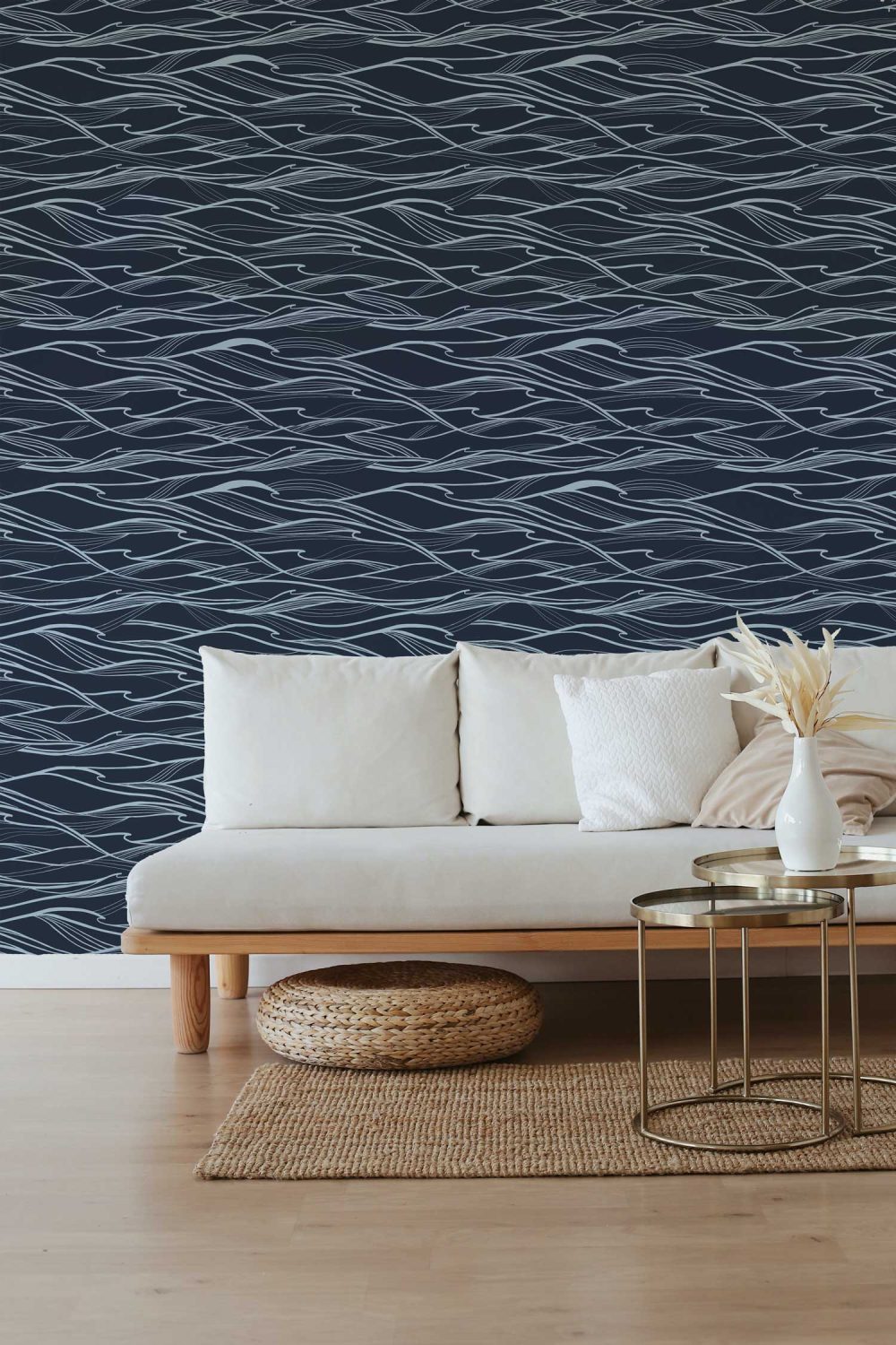 California Waves in Calming Deep Navy Wallpaper
