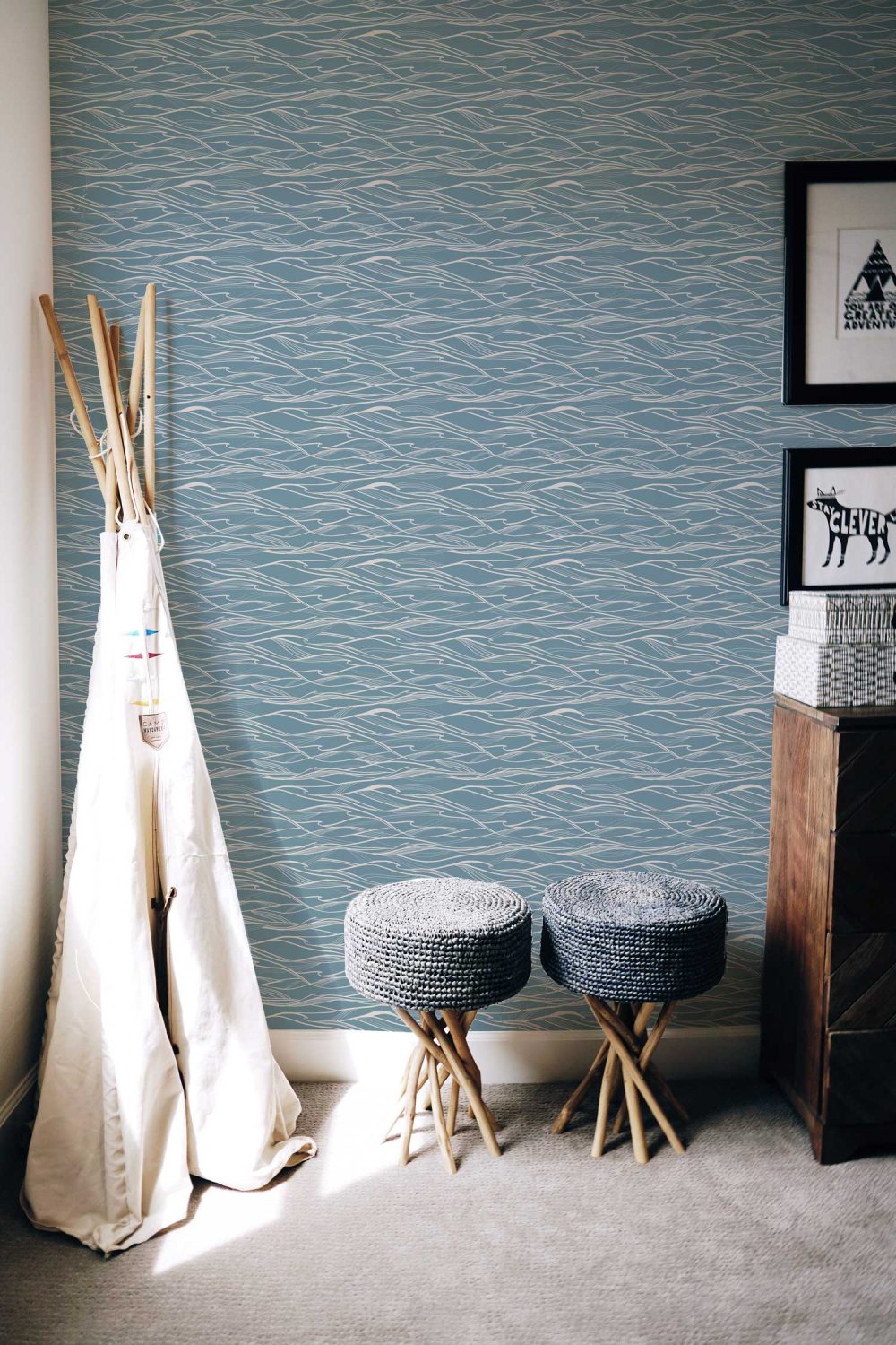 California Waves in Calming Blue Wallpaper