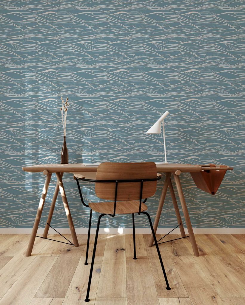 California Waves in Calming Blue Wallpaper