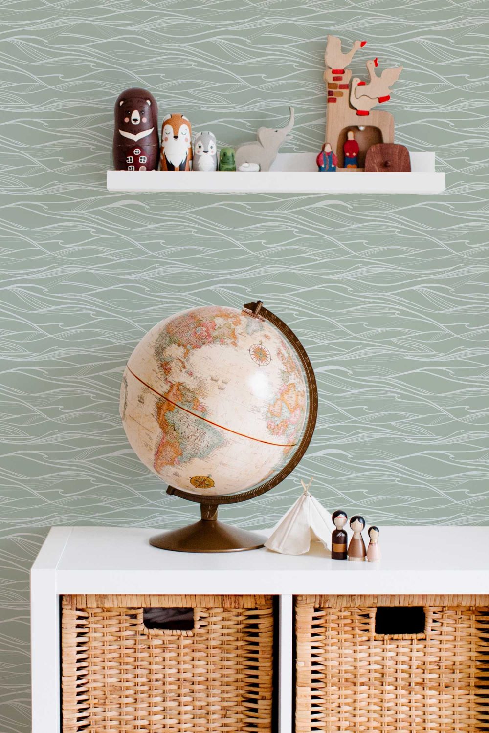 California Waves in Sage Wallpaper