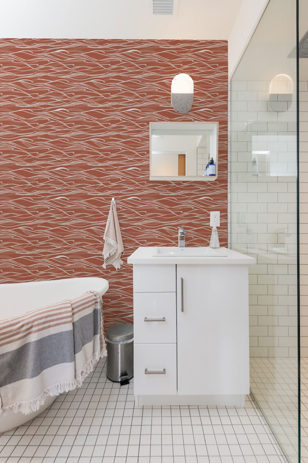 California Waves in Terracotta Wallpaper