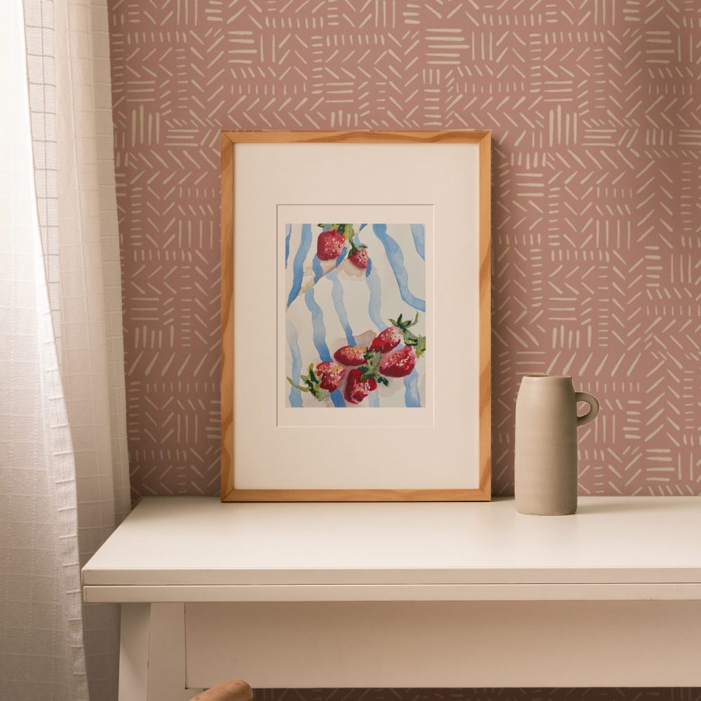 Wild Strawberries against pink tribal wallpaper