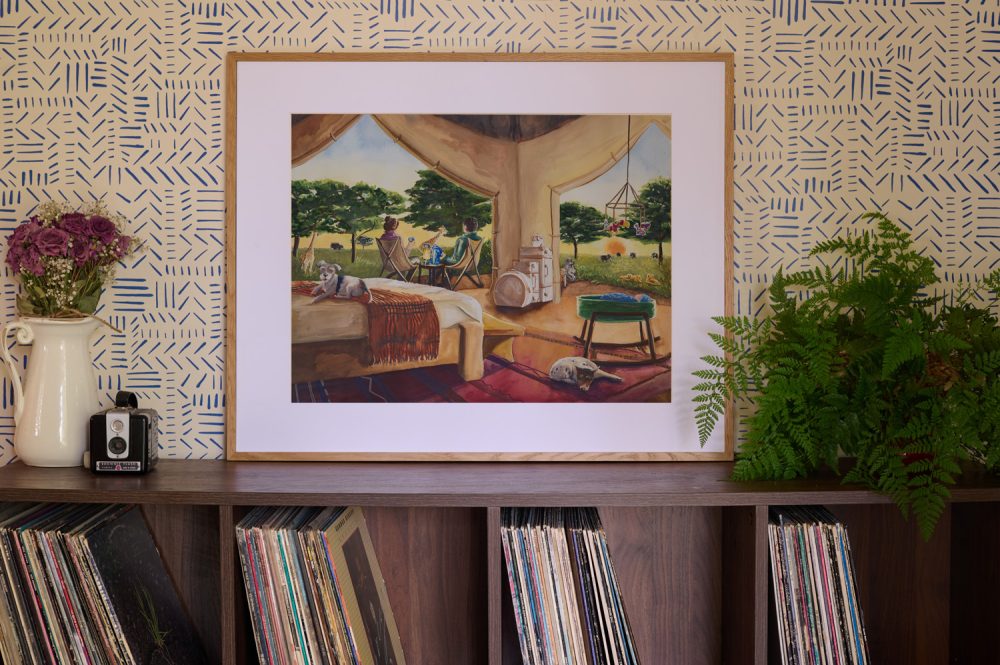 storybook painting for nursery of family on safari