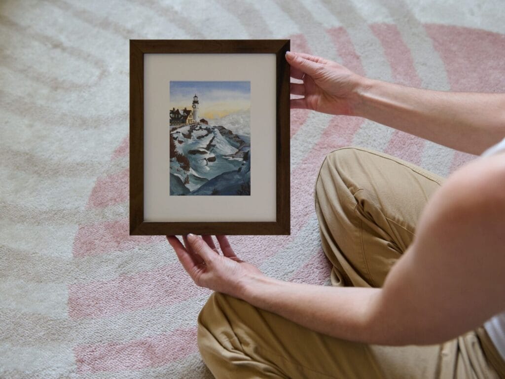 New England Lighthouse Painting in Winter