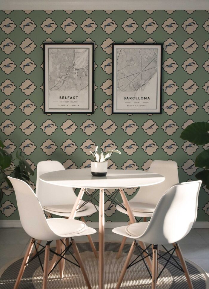 Brown Pelican wallpaper in Sage Green